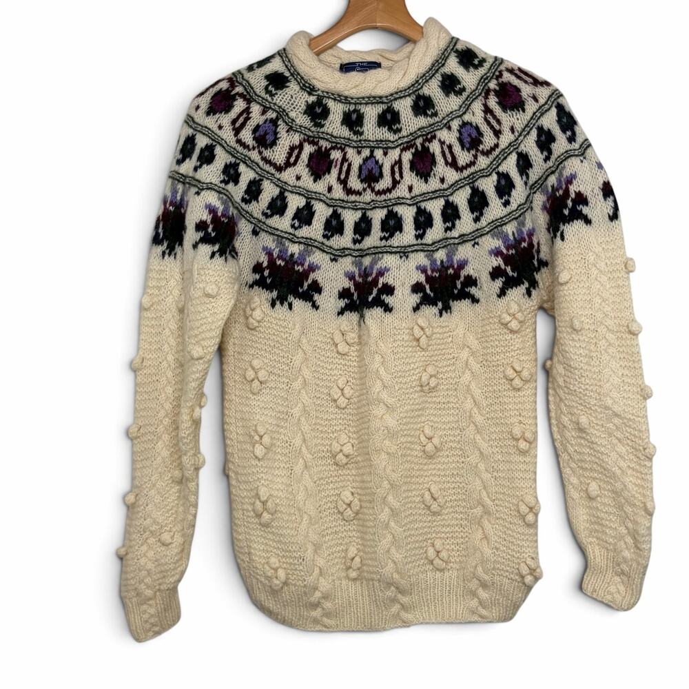 Woolrich Women’s Fair Isle Sweater VTG size L Popcorn Knit Pure Wool Purple